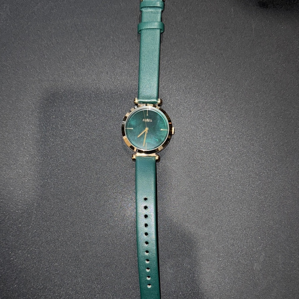 Fossil Teal Leather Strap Watch with Gold Accents